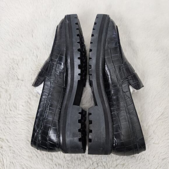 Everlane The Lug Loafer in Black Croc-Embossed Leather - Chunky Sole - Size 9 - Picture 6 of 12